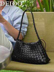 Dedoo Women's Shoulder Underarm Bag,Woven Hobo Bag,Grid Weave Pattern,Faux Leather Woven Material,Large Capacity,For Commute Vacation Ladies - Black - View 1