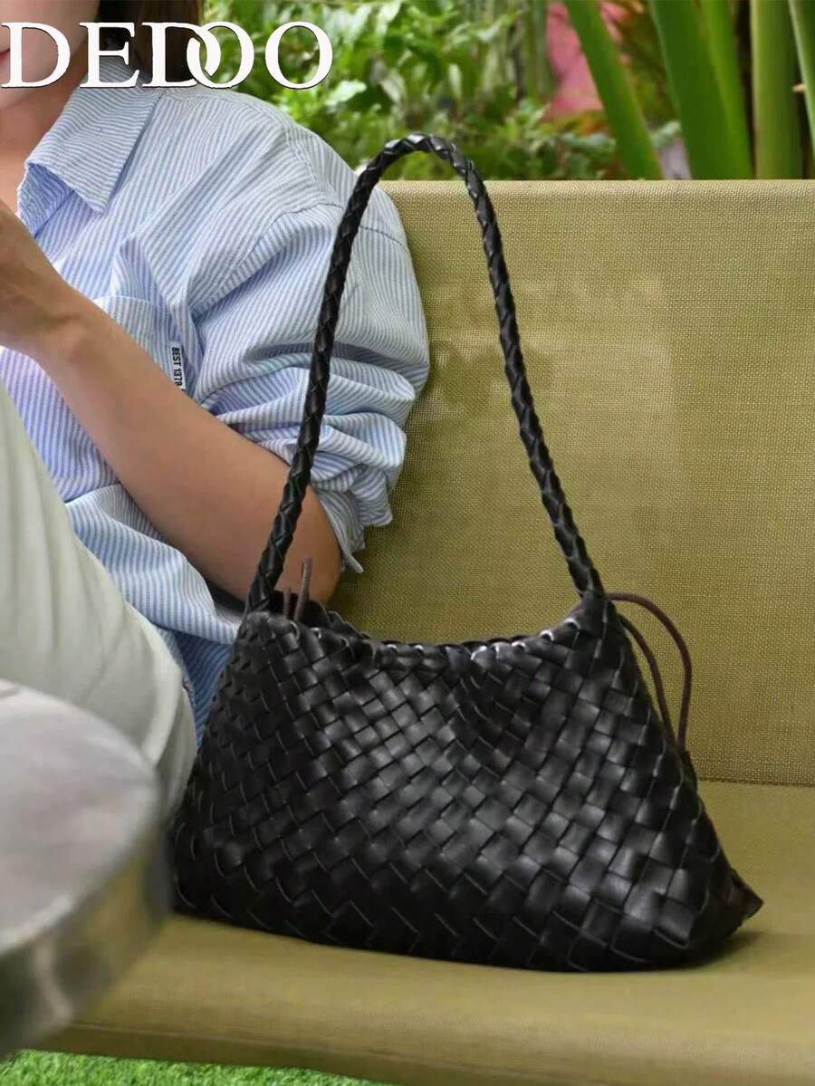 Dedoo Women's Shoulder Underarm Bag,Woven Hobo Bag,Grid Weave Pattern,Faux Leather Woven Material,Large Capacity,For Commute Vacation Ladies - Black - View 1