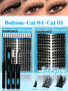 ADORANCE 2 Styles Lash Clusters Kit, 344PCS D Curl Cat Volume & Bottom Lashes, Fluffy Individual Eyelash Extensions With Bond And Seal Glue, DIY False Lashes For Custom Lash Maps, Salon-Style Eye Makeup - Black - View 9