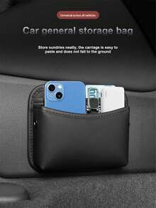 1pc Car Storage Bag PU Leather Car Organizer Storage Bag Adhesive Phone Holder Car Interior Phone Bag - A - View 2