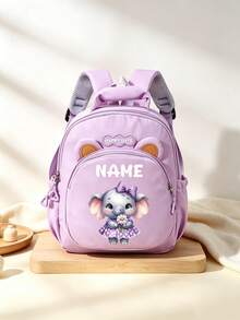 1pc Mini Personalized Customized Teddy Bear Backpack, Versatile Cute Teddy Bear & Elephant Theme Print, Zipper Closure Nylon Material, Adjustable Shoulder Straps, Hand-Carry, Suitable For School, Shopping, Daily Outings, Outdoor Travel. Birthday Gift. - Multicolor - View 10
