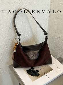 1pc Solid Color Suede Velvet New Women's Bag, Shoulder Bag, Crossbody Bag, Fashion Crescent Underarm Bag, Suitable For Commuting, Shopping, Dating - Coffee - View 6