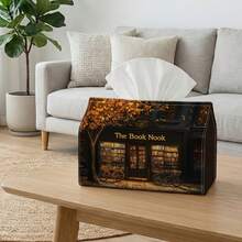 1pc Bookstore Cabin Pattern Tissue Box, Multi-Functional Sturdy Storage Box, Perfect For Living Room, Bedroom Or Kitchen Home Decor, Can Effectively Hide And Store Tissues And Napkins - A - View 5