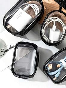 Mini Transparent PVC Storage Bag, Dual Zipper, Portable Hook Design, Clear Storage Pouch For Data Cables, Chargers, Lipsticks, Travel Accessories - Multicolor - View 2