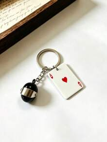 1pc Creative Couple Keychain, New Couple Poker Card Helmet Car Key Ring Personalized Gift - Multicolor - View 1