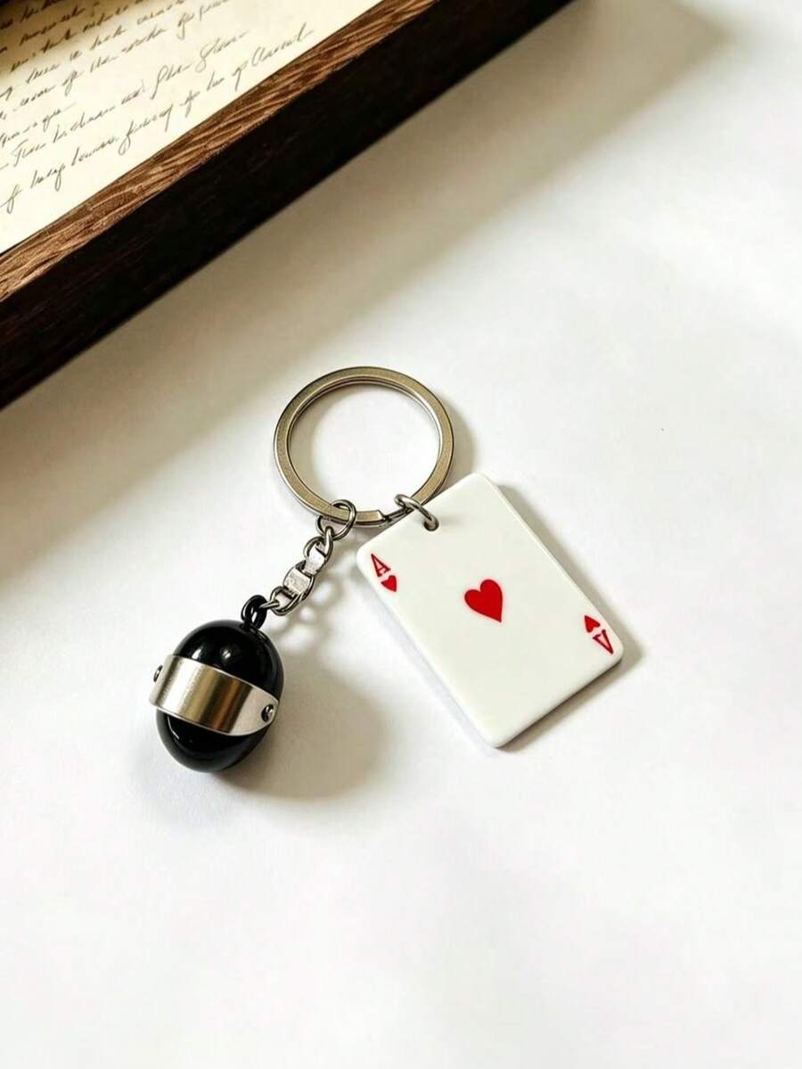 1pc Creative Couple Keychain, New Couple Poker Card Helmet Car Key Ring Personalized Gift - Multicolor - View 1