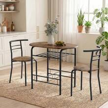 3-Piece Dining Set, Kitchen Table And Chairs For 2 People With Shelf, Living Room, Black Marble Look - Rustic Brown + Engineered Wood - View 8