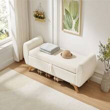 Velvet Folding Bench With Storage And Wooden Legs - 145*51*57, For Bedroom, Living Room And Hallway - Beige + Corduroy - View 4