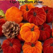 6pcs Random Color Artificial Velvet Foam Pumpkin Decor, Autumn Home Pumpkin Decoration, Mixed Color Velvet Faux Pumpkins, Artificial Autumn Tabletop Decor, Reusable Thanksgiving Autumn Centerpiece Decoration, Handmade Velvet Pumpkins - Orange - View 9