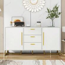 Elegant White Buffet With  Pattern, 2 Doors And 3 Drawers For Dining Room, Kitchen And Living Room (White) - White - View 10