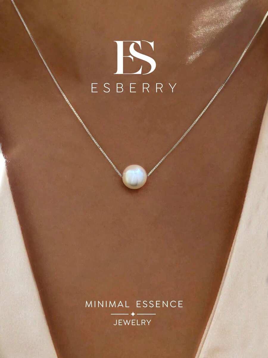 ESBERRY 1件 8mm 優雅極簡單顆珍珠項鍊，女士珠寶禮物