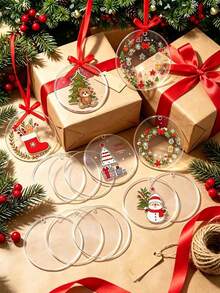 10/20pcs Clear Round Acrylic Decorative Pieces, Clear Round Acrylic Christmas Decorations, Acrylic Decorative Pieces, Perforated Acrylic Round Discs With Adhesive Vinyl Stickers, Christmas Decorations - Clear - View 2