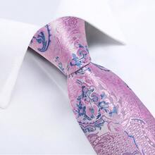 Pink & White Base Blue Paisley Men's Tie 4-Piece Set, Pocket Square, Cufflinks, Silver Tie Clip Combination, Business Formal Accessories - Pink - View 4