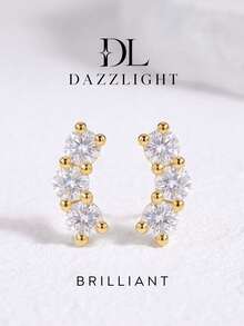 1 pièce Boucles d'oreilles à tige en moissanite, design classique symétrique à trois pierres, convient pour le port quotidien des femmes et les cadeaux - Boucles d'oreilles trois diamants et moissanite - Voir 1