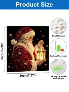 Handmade Pearl Painting Set With Frame, Santa Claus Holding Lamp Pattern Design, Full Set Of Hand Tools, Drill Pen, Rubber Plate, Latest Frame Art, Christmas Gift. - A - View 6