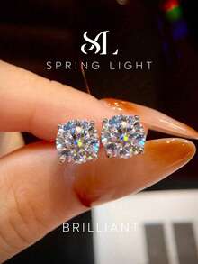 1 buah Anting Moissanite Klasik 1CT Anting Tusuk 4 Cakar Cocok untuk Pertunangan dan Pemakaian Sehari-hari Wanita - Anting moissanite empat cakar - View 2