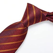 Red & Black Base Gold Diagonal Stripe Men's Tie Set, 4pcs Including Pocket Square, Cufflinks, Silver Tie Clip, Wedding Accessories - Red - View 3