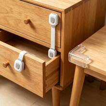 2pcs Safety Locks, Protective Drawer Locks, Anti-Pinch Hand Multi-Function Anti-Opening Lock Buckle, Refrigerator Cabinet Door Lock Buckle+4pcs Transparent Anti-Collision Corner Guards - Lock + Anti-collision Corner - View 2