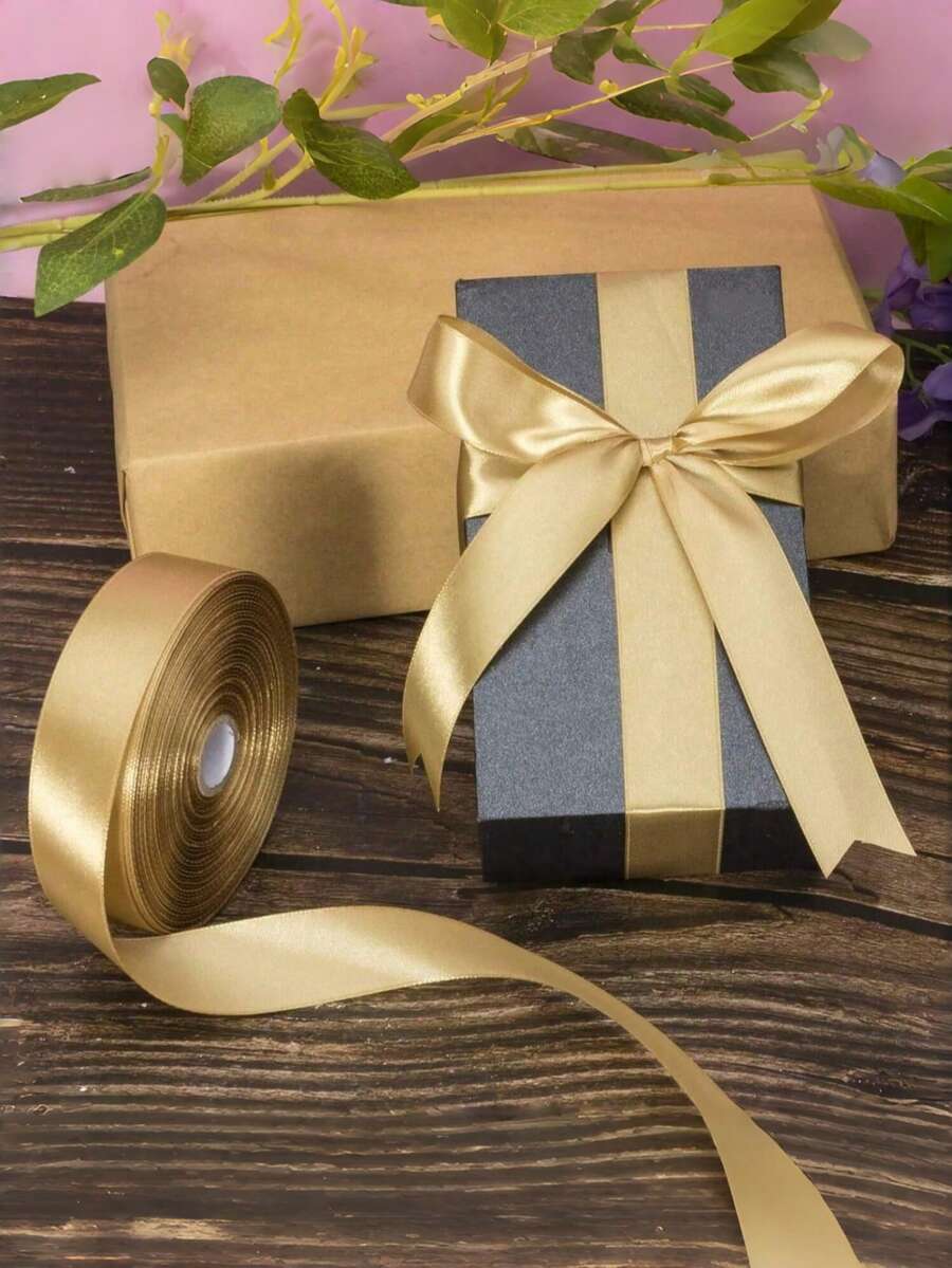 1 Gulungan Pita Dekorasi Pernikahan Warna Emas Champagne 22m/72ft, Pita Satin Sutra Serbaguna, Cocok untuk Kerajinan DIY, Kemasan Kotak Hadiah, Desain Bunga, Dekorasi Pesta Liburan, Kemasan Kue, Pengikat Buket, Cocok untuk Berbagai Acara - emas - View 1