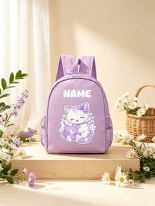 1pc Personalized Customized Backpack, Fashionable And Cute Sheep And Cat Theme Print, Zipper Closure, Nylon Material, Adjustable Shoulder Straps, Handheld, Suitable For School, Commuting, Shopping, Daily Outings. Birthday Gift. - Multicolor - View 7