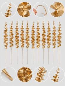 Gold Eucalyptus Artificial Flowers - Realistic Artificial Eucalyptus Leaves Perfect For Christmas, Wedding, Valentine's Day Decor And Home Decor (Pot Not Included) - Gold - View 2