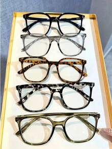 5pcs/1pc Women's Leopard Print Bohemian Style TR Material Square Frame Oversized Clear Glasses, Suitable For All Seasons - Transparent - View 2