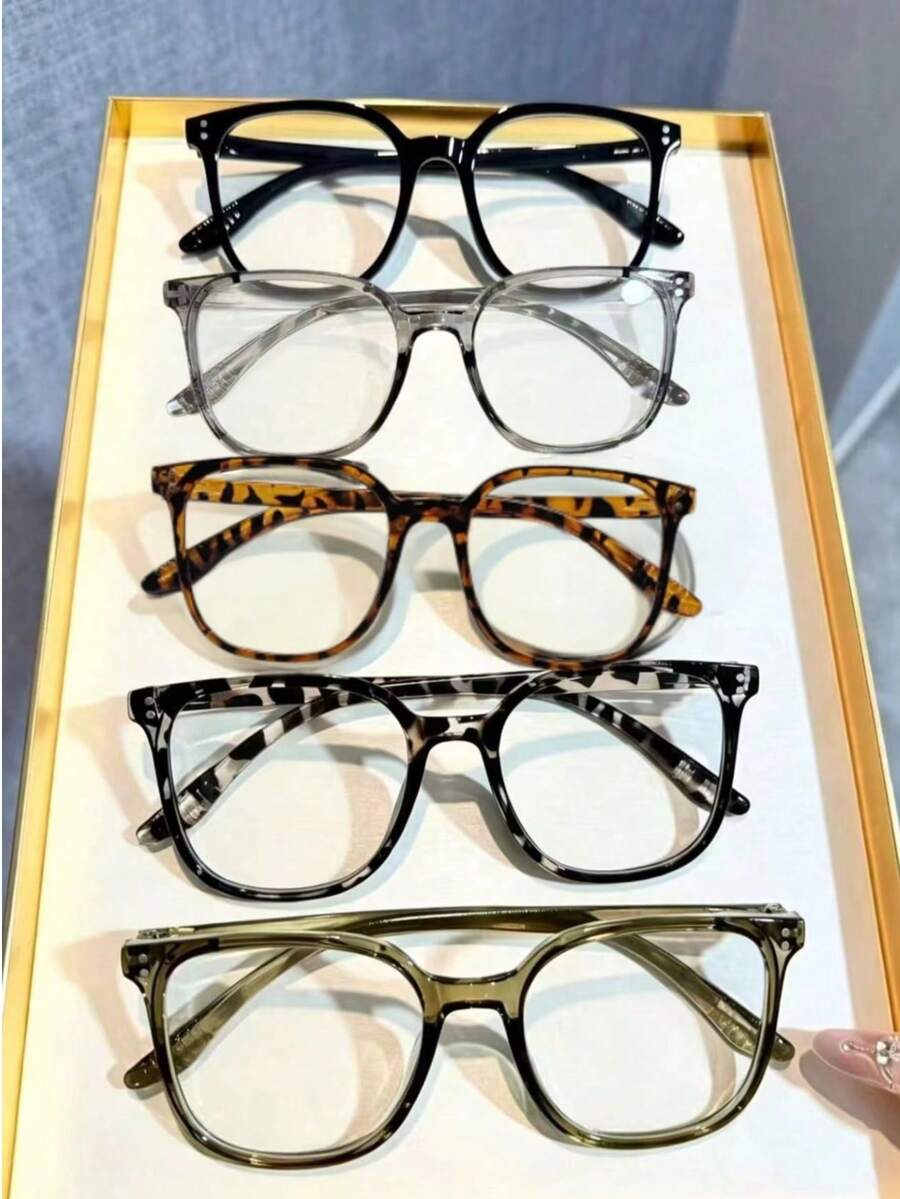 5pcs/1pc Women's Leopard Print Bohemian Style TR Material Square Frame Oversized Clear Glasses, Suitable For All Seasons
