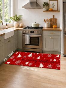 1pc Letter Print Kitchen Mat, Merry Christmas Letter Snowflake Pattern Rectangular Rug, Minimalist Winter Holiday Style Entryway Doormat, Suitable For Kitchen, Dining Room, Hallway, Entryway, Bedroom And Indoor Home Decor, Christmas Holiday Atmosphere Decorative Carpet - Multicolor - View 13