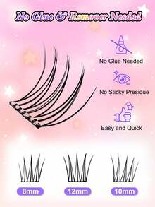 Fengxiu Eyelash 60簇免膠假睫毛，日韓風可愛純真眼妝，C捲 8-12mm 混長，簇裝假睫毛，單簇假睫毛，自然捲度，輕盈人氣款，免膠貼合打造圓大眼，DIY省妝時，適合初學者，可重複使用，60簇假睫毛，日韓風假睫毛 - C - 查看 8