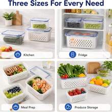 Refrigerator Fruit Storage Container With Detachable Drain Basket, Sealed And Stackable To Keep Food Fresh. Dishwasher Safety. Berries, Vegetables, Agricultural Product Baskets, Filters, Refrigerators, Suitable For Microwave Ovens - S+M+L - View 12