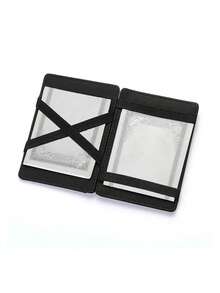 Minimalist Men's Card Holder Wallet With Zipper Coin Pocket, Ultra-Thin Magic Wallet, PU Leather Credit Card & Bank Card Holder, Small Men's Wallet With Cash Compartment - Black - View 10