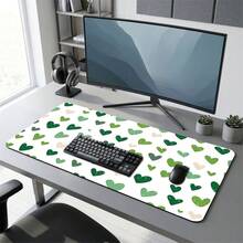 White Background Green Heart Pattern Gaming Mouse Pad, Non-Slip Rubber Desk Mat, Smooth Sliding Surface, Suitable For PC Laptop Office Home, Fresh Abstract Art Decor, Back To School Supplies - A - View 2