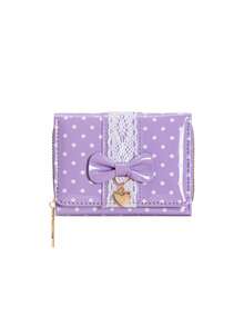 Women's Shiny Polka Dot Bow Trifold Wallet, PU Leather Short Wallet With Lace Decoration, Heart Charm And Zipper Coin Pocket - Multicolor - View 11