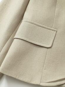 Women's Long Sleeve Stand Collar Button Blazer - Light Khaki - View 4