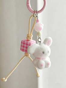 1pc Rabbit Bear Puppy Flocked Pendant Cute Versatile Bag Camera Charm Simple Keychain Phone Strap CCD Accessory - Multicolor - View 3