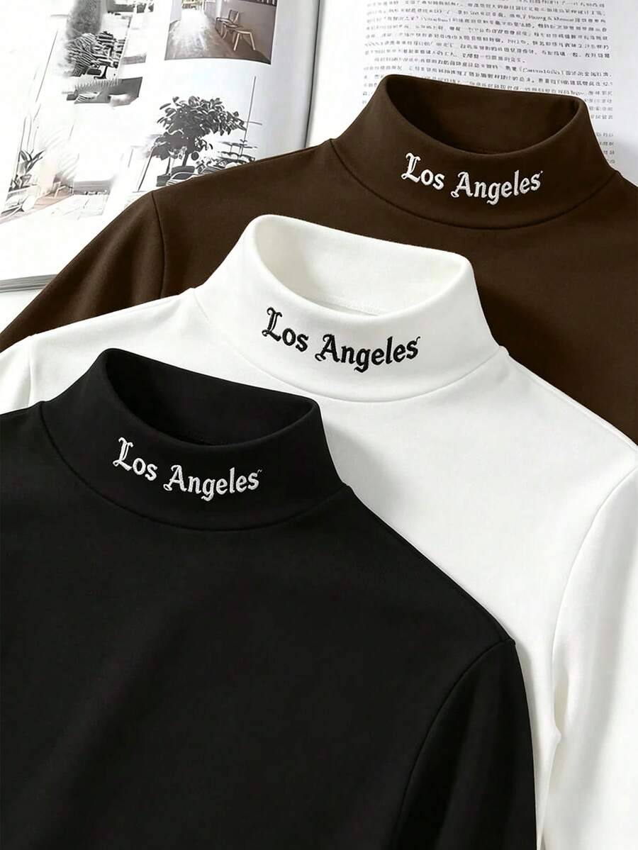 Men's High Neck Long Sleeve Shirt - Slim Fit, Top, Suitable For Running And Casual Wear, Machine Washable, Autumn/Winter, Active Lifestyle, Fashion Apparel, Smooth Fabric, - Black - View 1