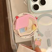 1pc Cute Pink House Shifting Quicksand Magnetic Phone Grip, 360° Rotatable Cartoon Phone Ring Holder, Anti-Drop Universal Smartphone Back Stand, Kawaii Phone Accessory - Multicolor - View 1