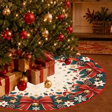 1pc Large Red Bow & Bell Pattern Christmas Tree Skirt, Elegant Color Holiday Decoration, 5 Sizes, Unisex Holiday Gift, Suitable For Home And Party Christmas Decor - Red Bow Bell - View 4