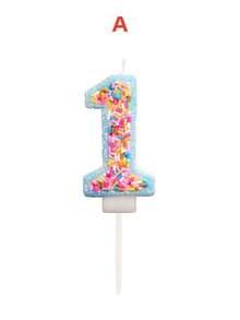 Light Blue Glitter Border Rainbow Candy Birthday Number Candle, Autumn Decor, Souvenir, Camping, Kitchen, Christmas, Party Gift, Kitchenware, Home Decor & Accessories, Party Decoration & Supplies - View 4