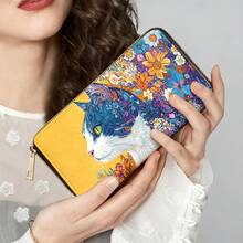 Dompet Panjang Desain Kucing & Bunga dengan Ritsleting | Dompet Multifungsi dengan Slot Kartu, Kantong Koin, Pola Dua Sisi Modis, Penutup Ritsleting, Cocok untuk Wanita dan Pria sebagai Hadiah Outdoor - A - View 7