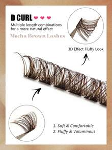 Asiteo 120pcs Brown Cluster False Eyelashes D Curl Single Strand Thick Lash Extensions Suitable For Natural Mocha And Dramatic Makeup DIY Home Use - D - View 2