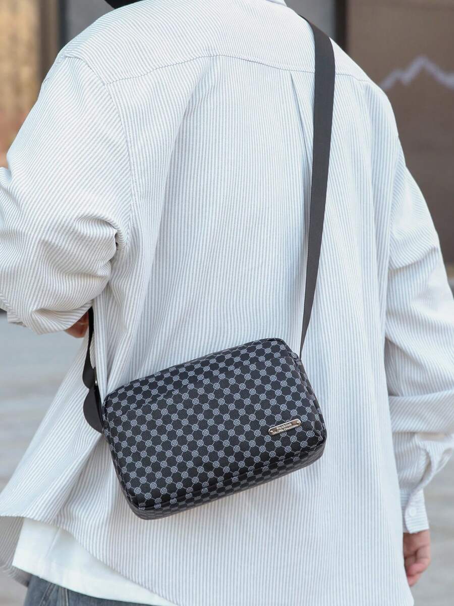 Men's Retro Print Crossbody Bag Simple Casual Daily Commute Shoulder Bag Compact Handbag - Black - View 1