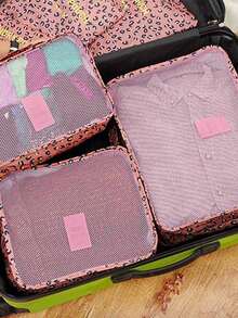 Waterproof Luggage Travel Storage Set 6pcs Floral Pattern, Colorful 6pcs Portable Zippered Travel Clothing Organizer, Oxford Cloth Simple Style For College Dorm Suitcase Interior (All Printed Letters Random) - Multicolor - View 7