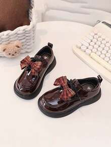 1 Pair Girls' Spring/Autumn Shiny Patent Leather Thick Sole Loafers, British Style Student Performance Princess Shoes - Brown - View 5