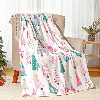 1PC Christmas Multi-Color Christmas Tree Pattern Flannel Blanket, Machine Washable, Soft & Comfortable, Lightweight Polyester Blanket, Cozy Air Conditioning Blanket, Home Decor, Suitable For All Seasons, New Year And Halloween Gift For Friends, Suitable For Sofa, Bed, Car, Office, Camping, Travel, Outdoor, Perfect Gift For Family And Friends. Perfect Gift For Son, Daughter, Grandmother, Grandfather, Father, Mother, Uncle And Aunt