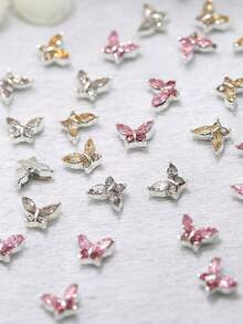 10pcs Mini Metal Rhinestone Butterfly Nail Decorations 3D Pink Rhinestone Nail Decorations, Suitable For Acrylic Nails And Short Nails, Nail Decorations And Jewelry Making Butterfly DIY Nail Supplies - Multicolor - View 4