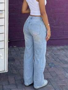 Women's Retro Casual Loose Straight Leg Jeans - Light Wash - View 5