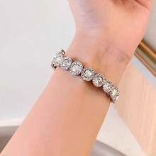1PC Elastic Rope Colorful Rhinestone Metal Bracelet Watch Band, Luxury High-End Replacement Strap Compatible With Xiaomi Band 8/9/10 NFC, Women's Glamorous Rhinestone Bracelet Style Watch Band - Silver - View 4
