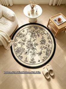 1 Stück Vintage-Teppich, handbemalt, schwarz-floral, rund – verschiedene Größen (Durchmesser 60–160 mm) erhältlich, 850 g/m² dickes, weiches Flanellmaterial, rutschfeste Unterseite, flecken- und schmutzabweisend – perfekt für die Dekoration von Wohnzimmer, Schlafzimmer, Kinderzimmer, Terrasse, Küche, Esszimmer, Waschküche, für alle Jahreszeiten geeignet, auch als Festtagsdekoration! - Verschiedenfarbig - Übersicht 16