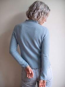 "Soft Light Filter" Lake Blue Long Sleeve Rolled Hem Mock Neck Base Layer Knit Sweater 100% Merino Wool Autumn New Versatile Slimming Soft Elegant Comfortable Top - Lake Blue - View 3